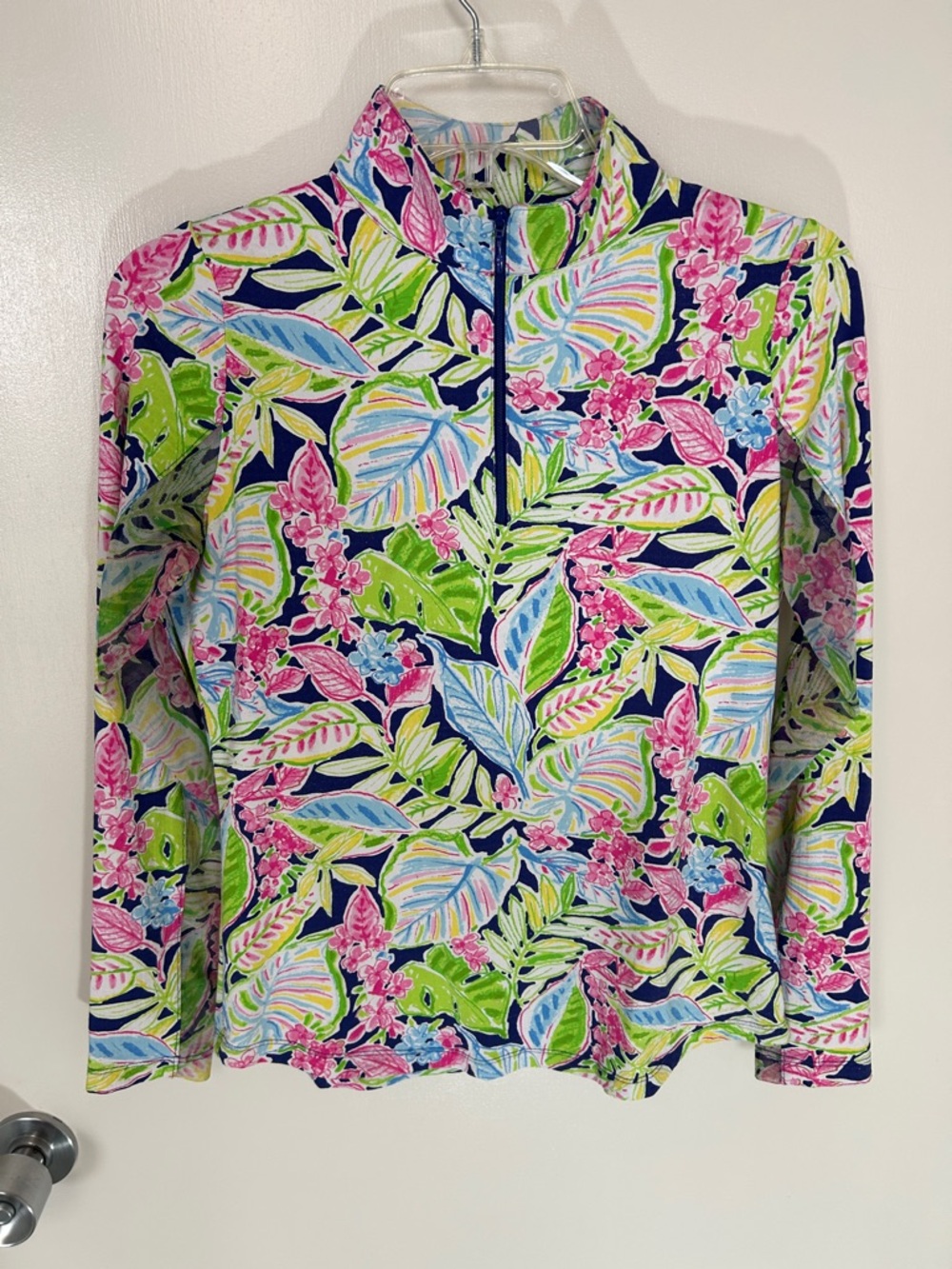IBKUL Tropical Half-Zip Long Sleeve Shirts n Protection Top - Pink, Green & Blue